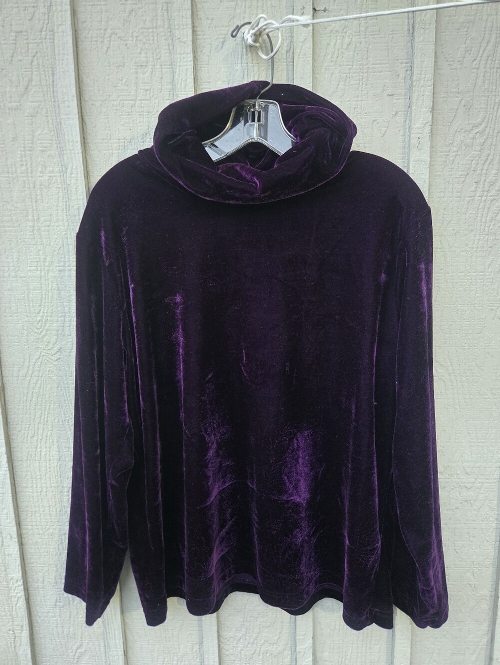 Coldwater Creek Deep Purple Velvet Cowl Neck Long Sleeve Top - Size PL